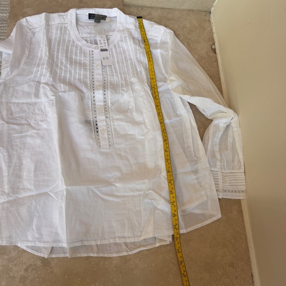 J Crew White Pintuck Lace Trim Cotton Voile Peasant Top Women Size L Long Sleeve - Picture 7 of 11